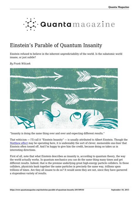 einstein's parable of quantum insanity